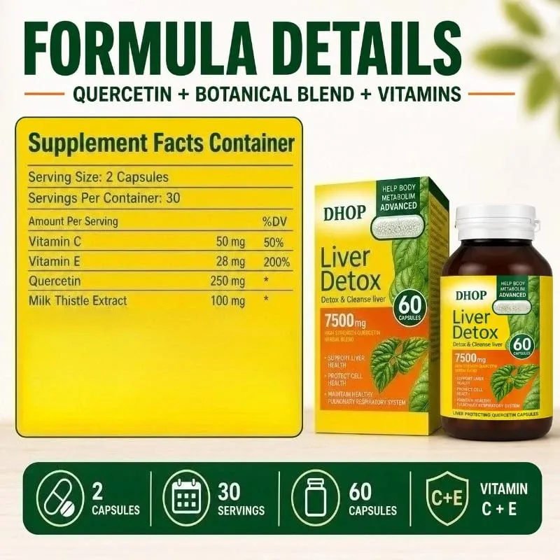Quercetin Capsules 60 Count with Curcumin and Milk Thistle Extract Support Liver Detoxification and Maintain Respiratory Health