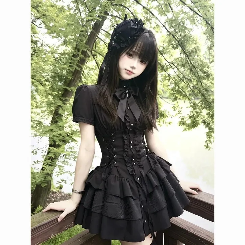 Gothic Vintage Lace Y2k Mini Dress Women Design Streetwear Black Lolita Slim Dress Long Sleeve Elegant Dress Spicy Girls — image 4