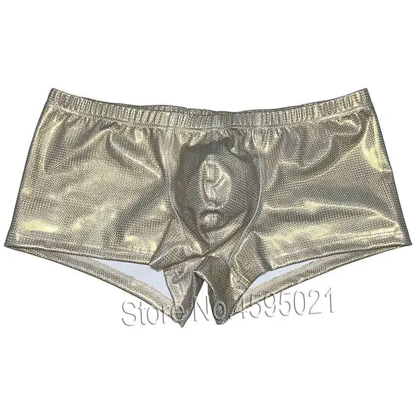 Men's Boxer Briefs Underwear Bulge Pouch Hot Trunks Metallic Leather Shorts Shiny Sporty Panties Breathable Sunbathe Party — image 2