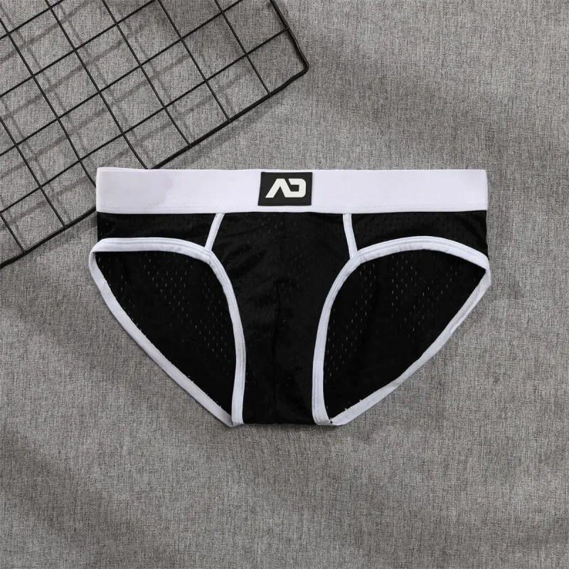 2026 solid color new men's low waist through mesh breathable briefs addicted underwear AD4-M388