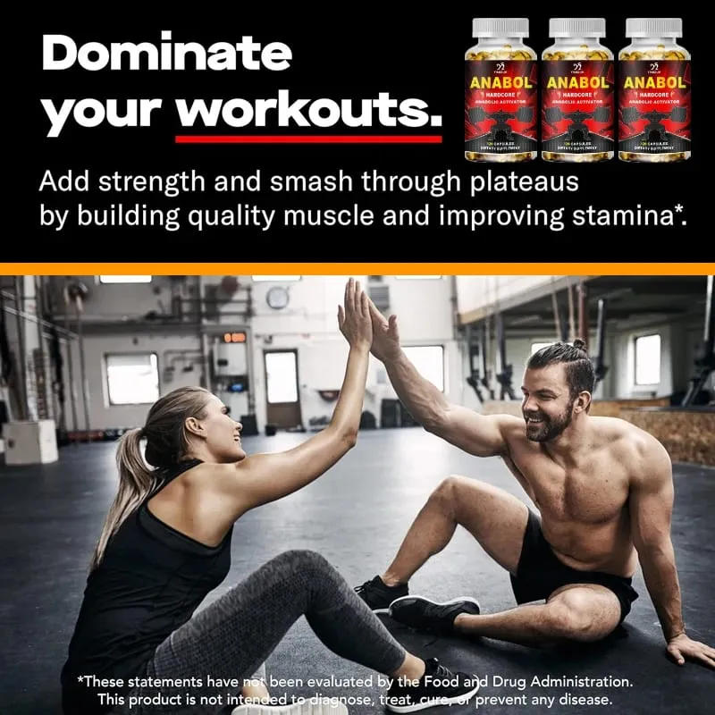 Buy 1 Get 1 Free! Anabol Hardcore Supplement for Muscle Growth Improved Endurance Stress and Mood Relief and Overall Health