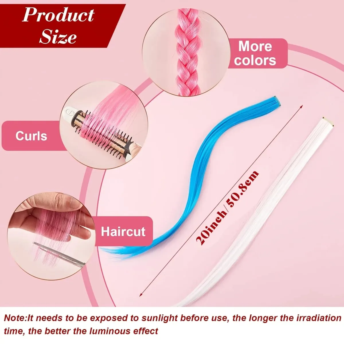 4-Pieces Synthetic Hair Extensions with Luminous Fluorescent Glow for Women - Clip-In Smooth & Soft Easy to Wear for Parties — image 3