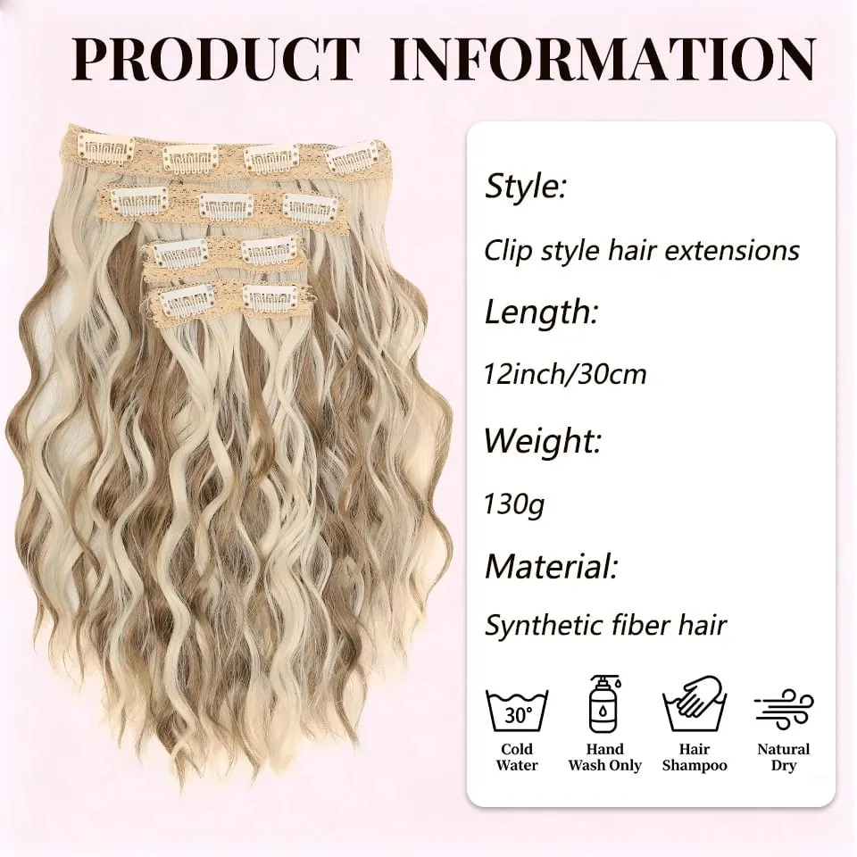 12 inch Four Piece Water Ripple Short Roll Clip Hair Extensions Suitable For Women's Daily Gatherings Gestivals And Celebrations — image 3