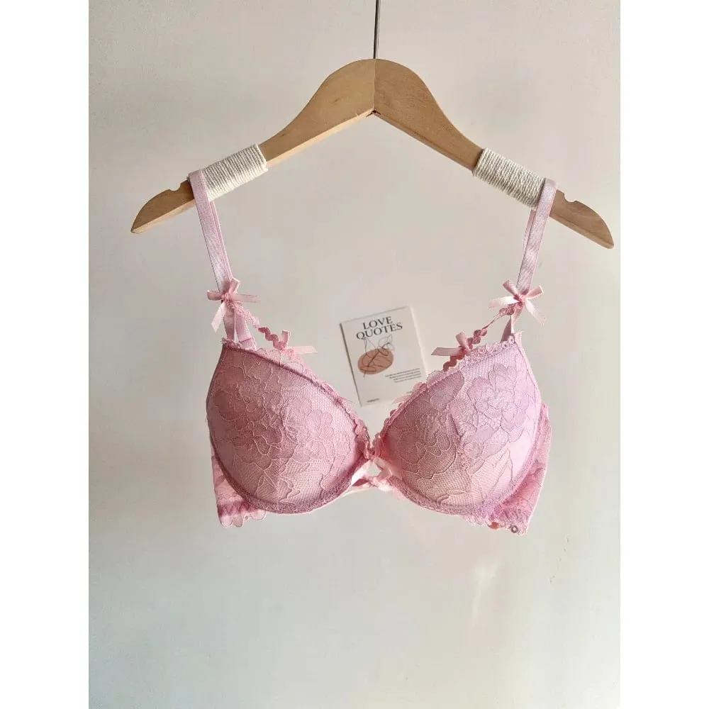 セクシーな Women Party Wedding Red Bow Lace Underwear Lingerie Set Push Up Bra Panty Small Chest Gathered Intimate Suit S-XL A-C CUP