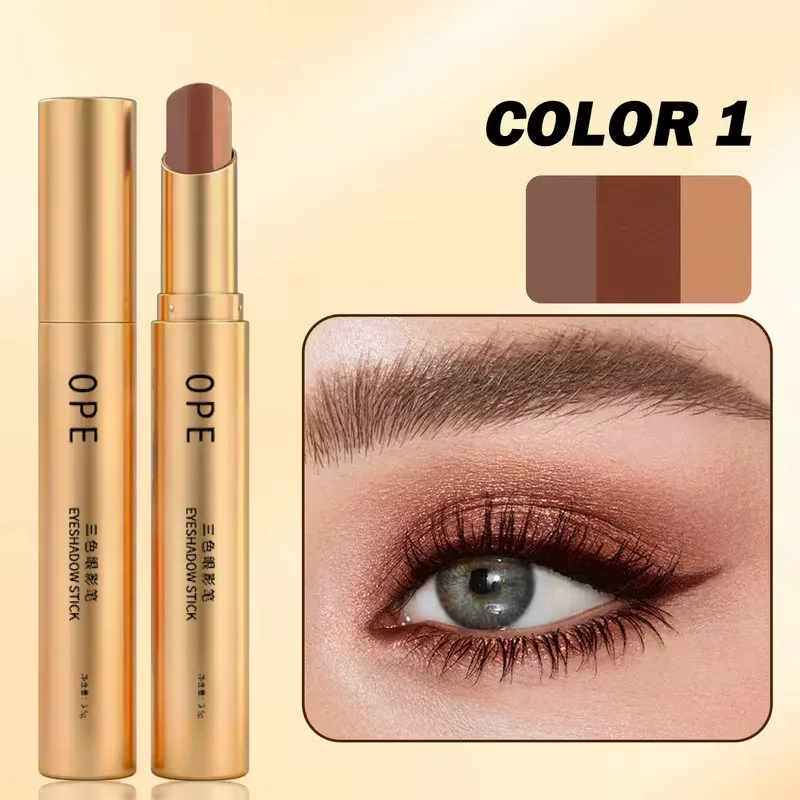 Glitter 3-Color Gradient Eyeshadow Stick Pencil Three Tone Shimmer Metallic Lazy Eye Shadow Pen Waterproof 3 in 1 Eye Makeup