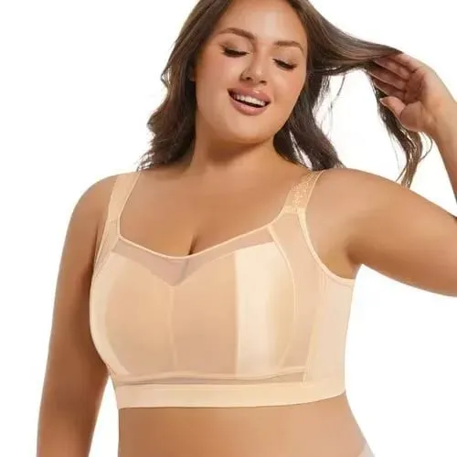 Women's plus Size Minimizer Bra Ultra-Thin Full Coverage Gathered Side Support Anti-Sagging Brassiere for Large Bust