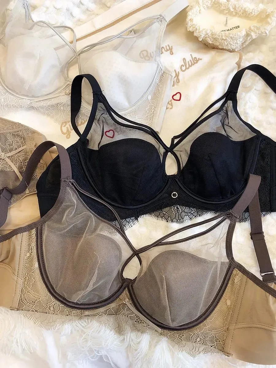 Sexy Hollow Bra Briefs Set Women Lace High Quality Underwear Thin Cup Adjustment Type Push Up Bras Mesh Lingerie Sets