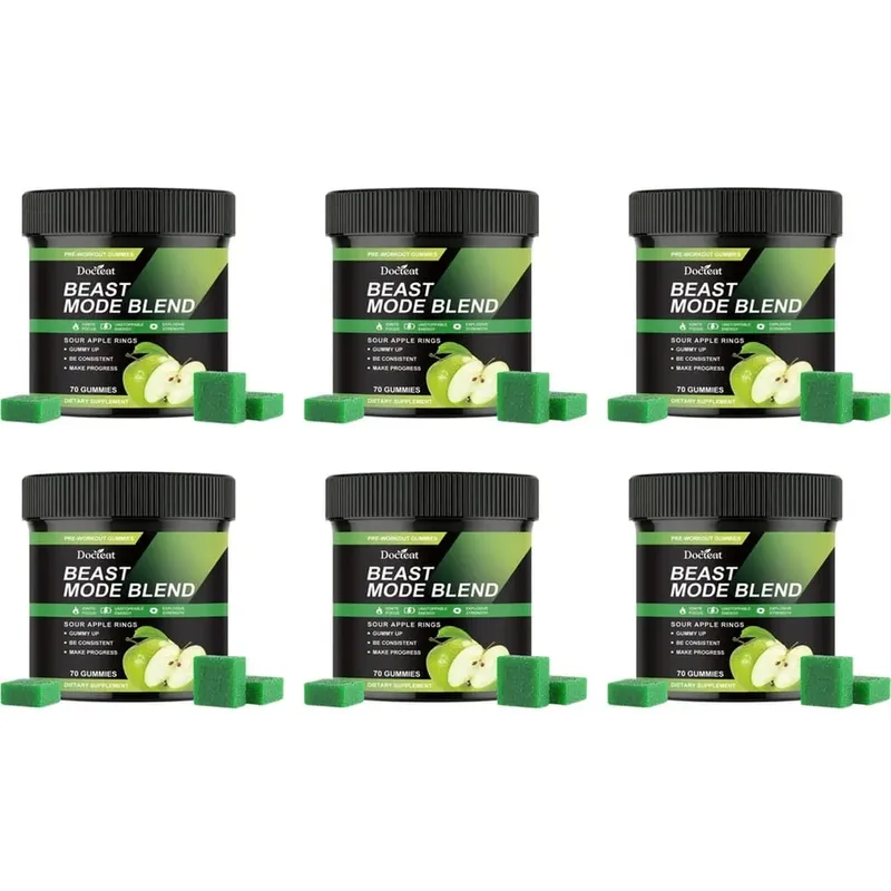Docteat Beast Mode Blend Pre Workout Gummies Energy Focus & Endurance Support for Strength Training & Active Gym Days 70 Count