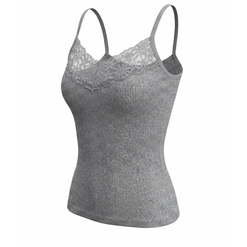 Solid Color Lace Tank Tops Ribbed Texture V Neck Design Ribbed Camisole Y2k Style Elastic Fabric Elastic Tank Tops For Women