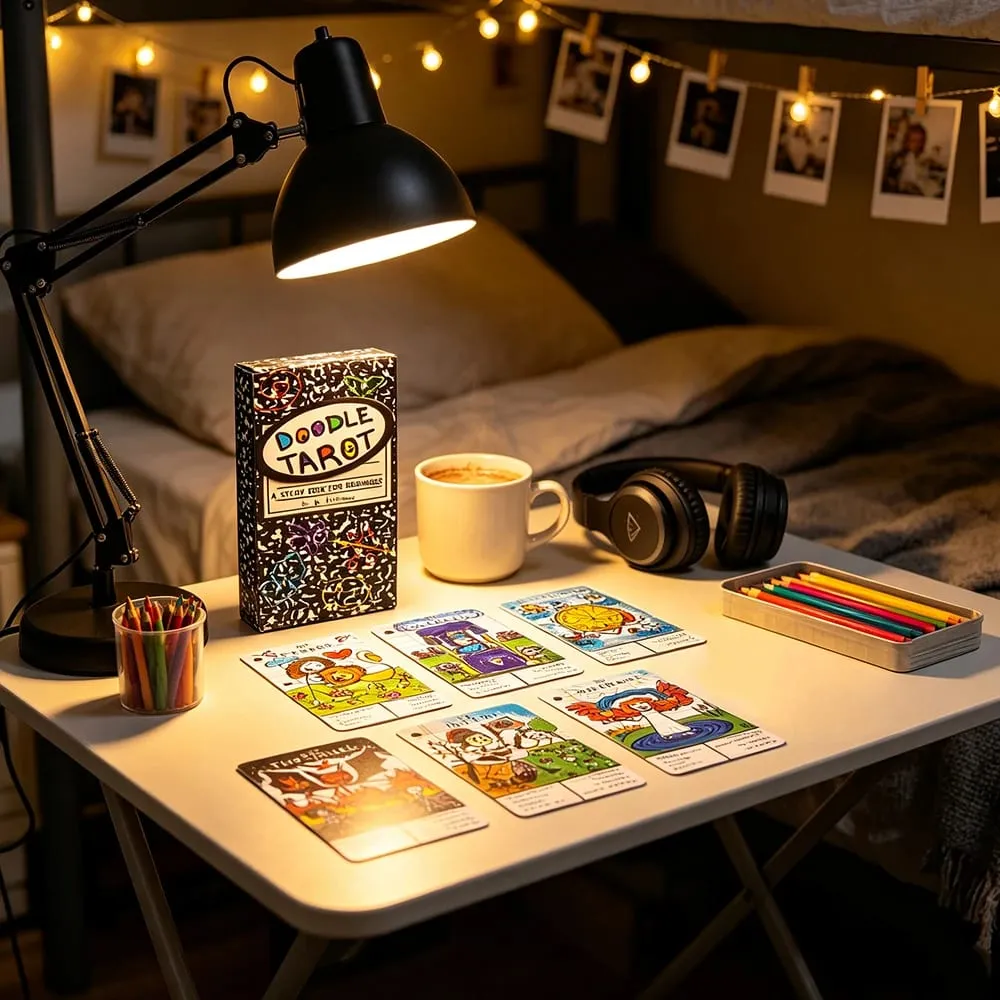 Doodle Tarot Cards 78 English Version Divination Borad Games Cards Game Cute Hand-Drawn for Beginners & Spiritual Reading