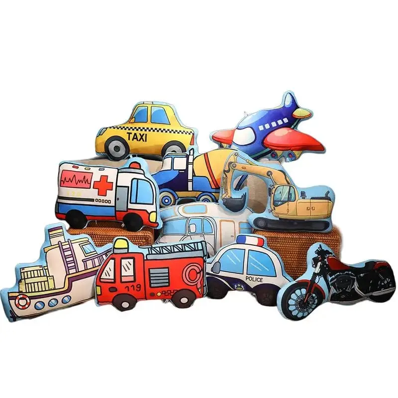 Transportation Vehicle Plush Pillow Recreational Vehicle Excavator Ambulance Airplane Motorbike Taxi Fire Truck Cushion Decor