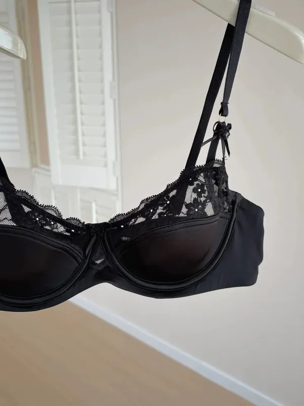 Red Lace Satin Bra Set Half Cup Thin Push‑Up Less Show Big Chest Sexy French Lingerie Women Underwear 32‑38