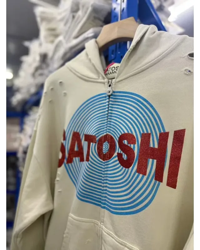 New Arrival Satoshi Zip Hoodie Destroyed Hole Design Loose Cotton Casual Outdoor Jacket Tops — image 25