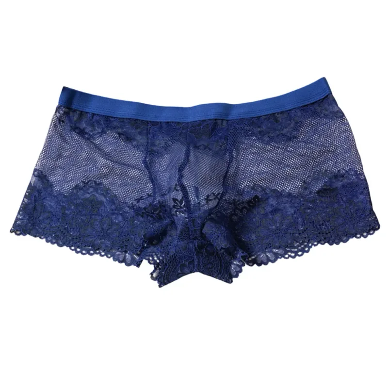 Men Lace Jacquard Mesh Boxer Shorts Underwear Hollow Temptation Exotic Trunks Silk Soft Quick Dry Breathable Sexy Panties