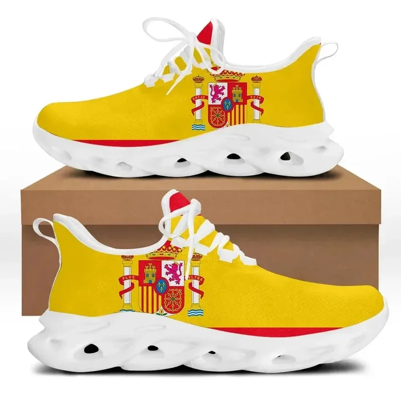Spain Flag Print Cool Sneakers Casual Lightweight Lace-Up Men Ladies Vulcanized Shoes Comfortable Breathable Jogging Shoes New