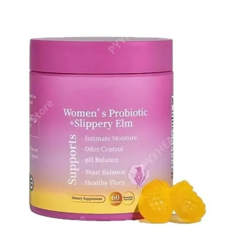 Feminine Wellness Probiotic Gummies with Slippery Elm PH Balance and Flora Support for Women Pineapple Flavor 60 Count