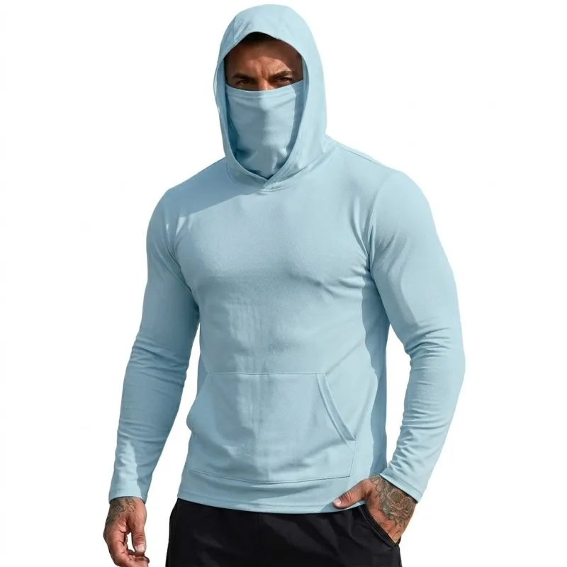 Mens Sun Protection Hooded Tee Quick Dry Long Sleeve Sweatshirt Lightweight Performance Top for Hiking Outdoor Sun Wear Tops