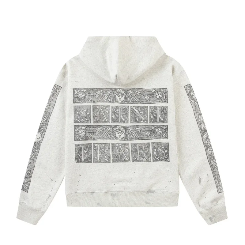 26FW SAINT x Ber B J Co-brand Big Logo Printed Women Men Washed Hooded Sweatshirt Hoodies Vintage Distressed Men Casual Hoodie