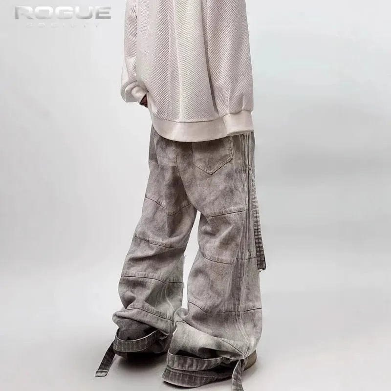 Y2K High Street Dyed Jeans Unisex Vintage Washed Distressed Wide Denim Pants Hip Hop Streetwear Grunge Punk Trousers Harajuku