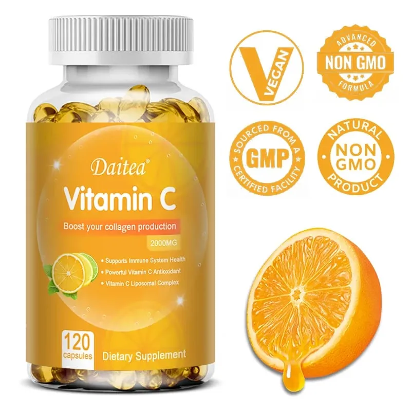 Vitamin C Capsules - 2000mg Promote Collagen Production Support Skin and Immune Health Powerful Antioxidant 120 Capsules — image 1