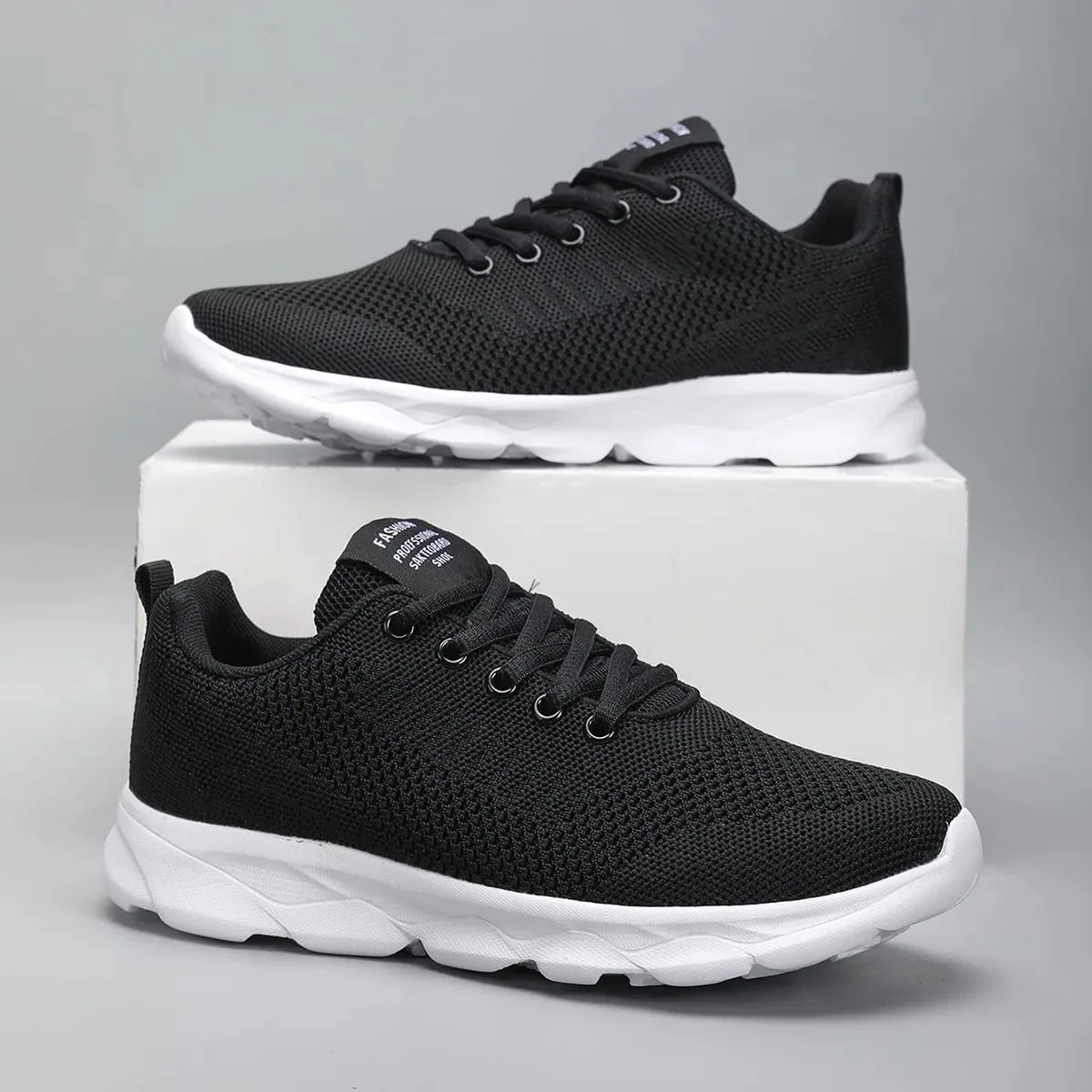 Mens Shoes Breathable Casual Sneakers Fashion White Black Running Shoes Lightweight Soft Sports Shoe Unisex Lace-up Tennis Shoes