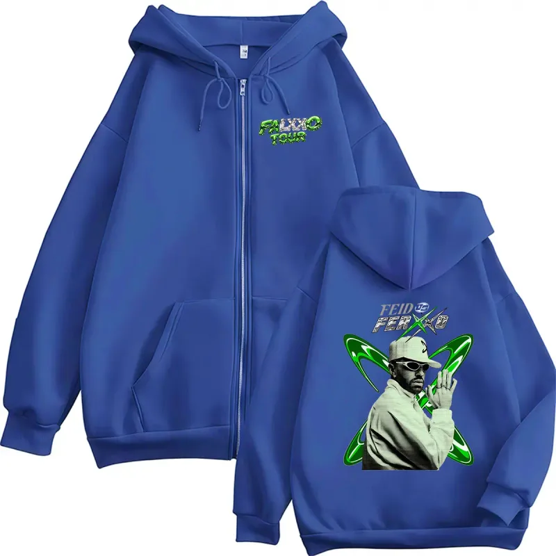 Feid VS Ferxxo Falxo Tour 2026 Zipper Hoodie Men's Hip Hop Loose Fleece Pullover Sweatshirt Vintage Long Sleeve Jacket Hoodies
