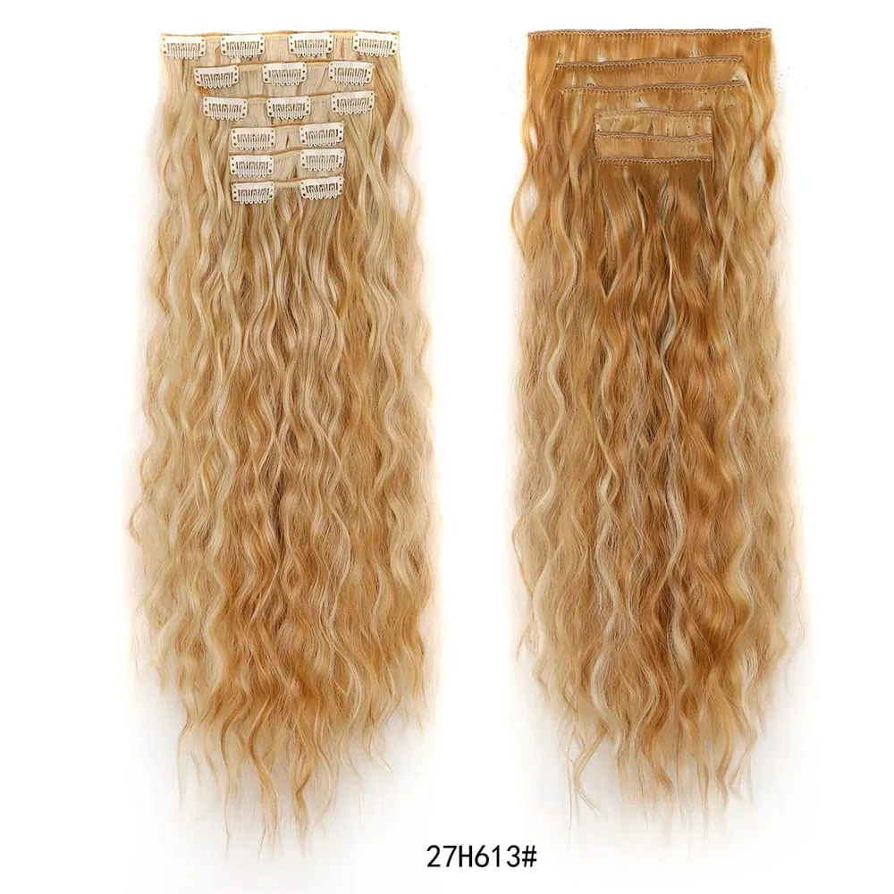 Corn Hair Extensions 6Pcs 20 Inch Clip In Hair Extensions Curly Clip Ins Hair Extension Invisible Natural Hairpieces For Women