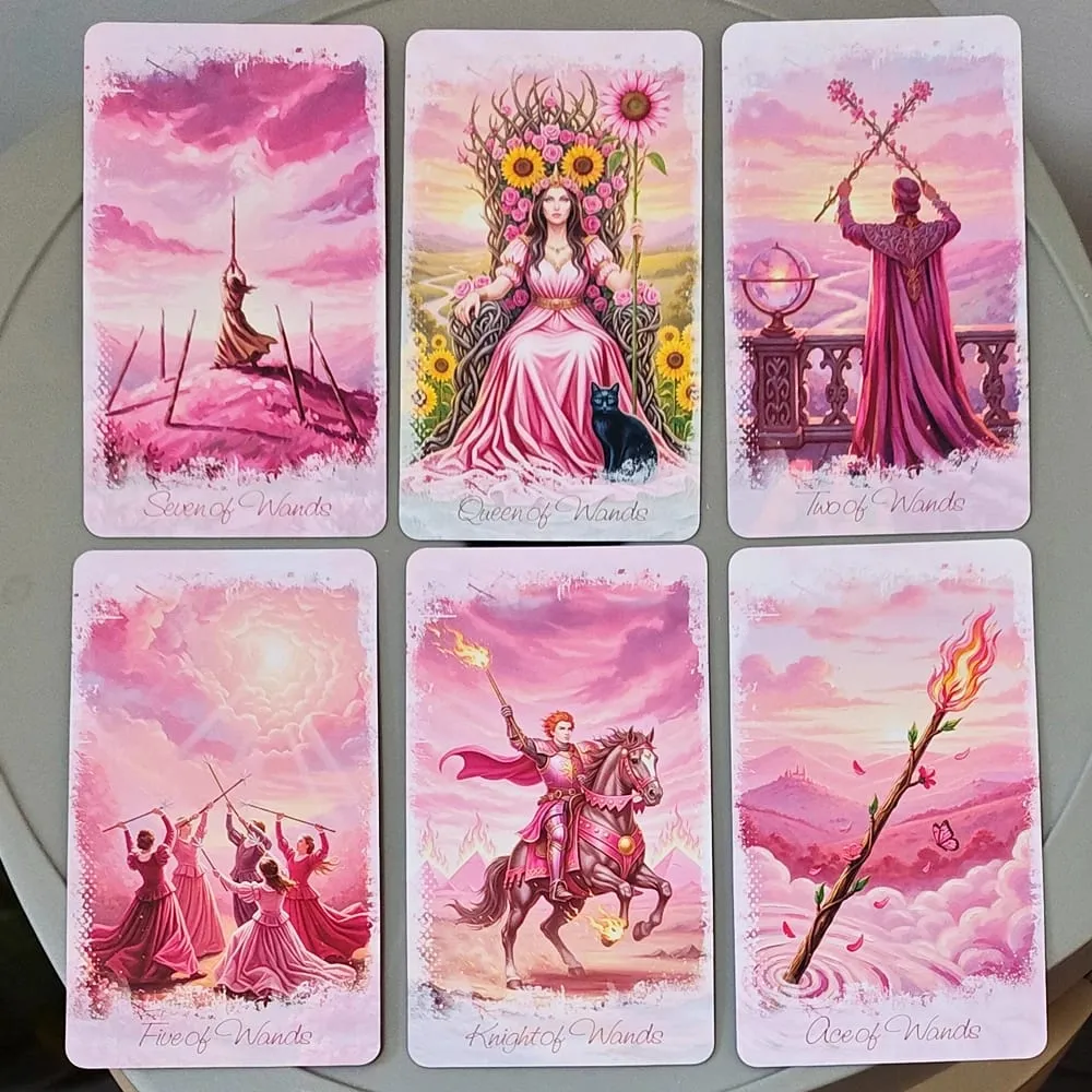 Pink Romantic Fantasy Tarot Deck in Tin Box 78-Card Full Deck with Instruction Book 11*6.2cm Spiritual Divination Oracle — image 2