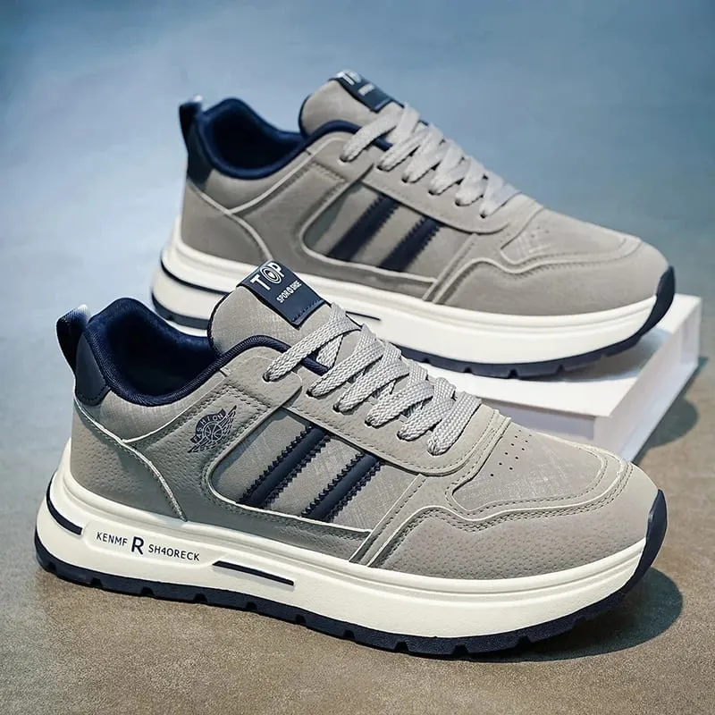 Men Retro Stripe Casual Sneakers Brown Khaki Thick Cushion Non-slip Sole Lace-up Lightweight Outdoor Walking Jogging Daily Shoes — image 3