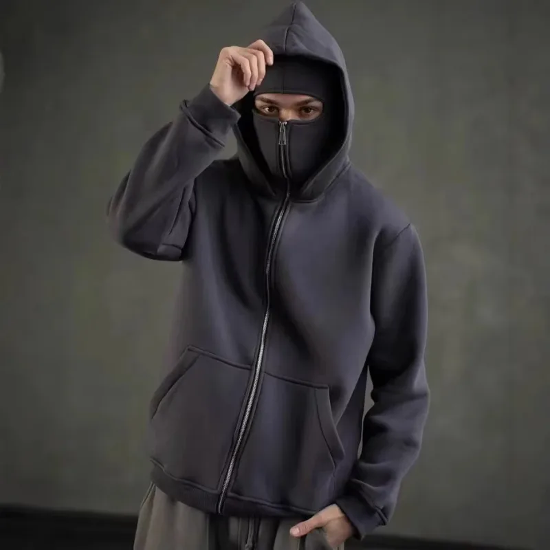 New Autumn Winter Unisex zip up hoodies Ninja jacket Men's Women's Balaclava Hooded Mask Design cold culture sweatshirt