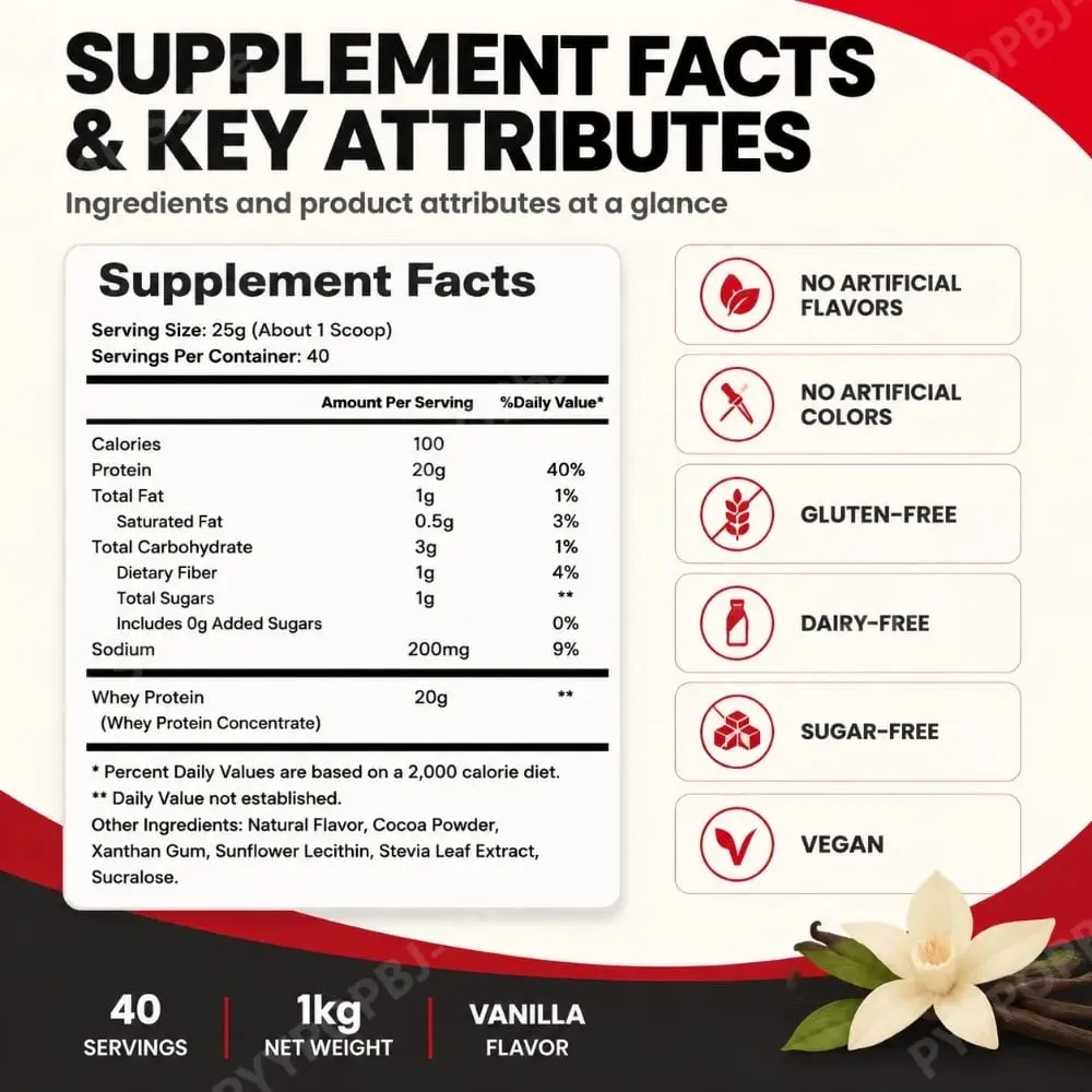 Whey Protein Powder Concentrate 20G Protein Supports Muscle Growth & Recovery Chocolate Vanilla Strawberry Milk 40 Servings 1kg — image 6