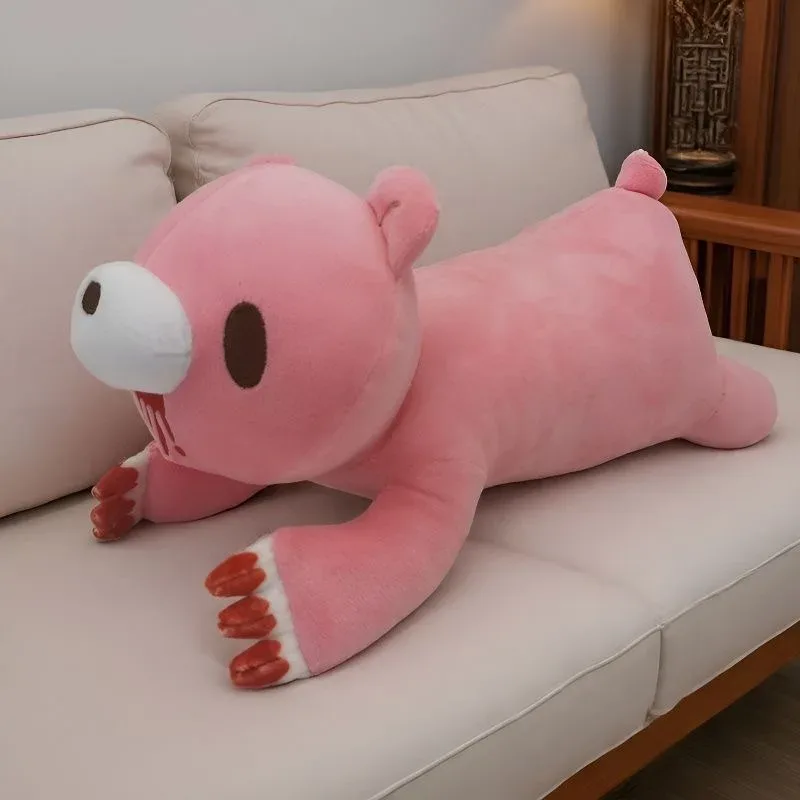 สีชมพูหมีโกหกหมอนPlushน่ารักยาวตุ๊กตายัดไส้ตุ๊กตานุ่มตกแต่งเบาะรองนอนของขวัญ