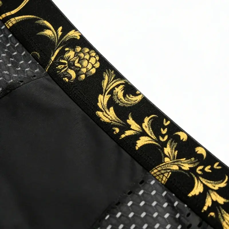 Men's Ice Silk BoxerBriefs Gold Floral Waistband Breathable Underwear Quick-Dry Skin-Friendly Sports Trunks Plus Size for Summer