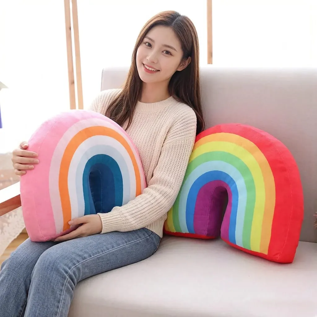 35x25cm Rainbow Plush Pillow Stuffed Red Pink Sky Cushion C Shape Head Support Pillow Home Decor Plushie Prop Gift