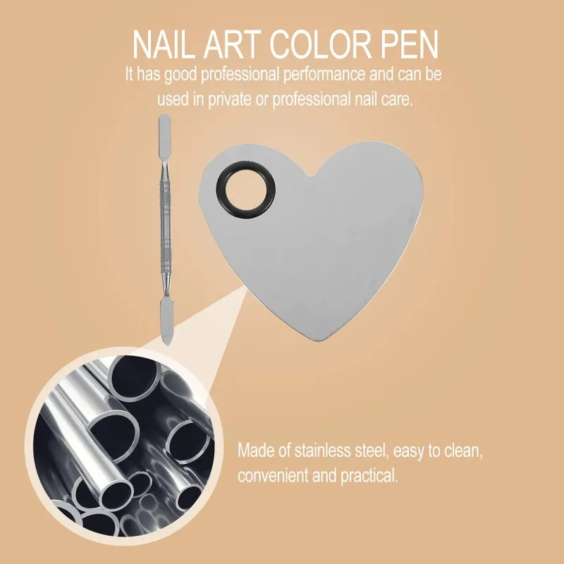 1Set Heart Shape Nail Art Tool Stainless Steel Makeup Plate Easy Clean DIY Manicure Color Mixing Palette