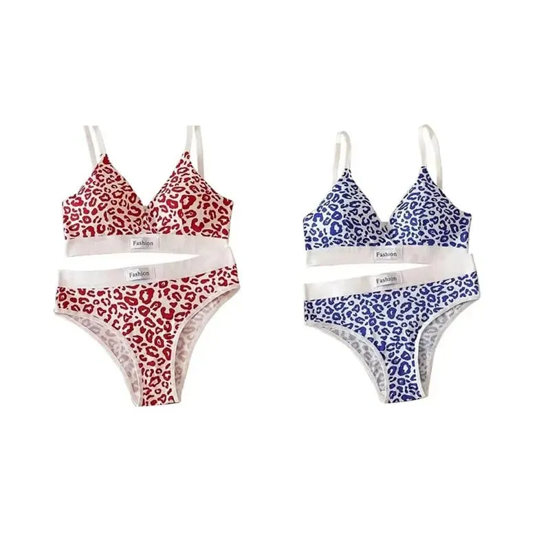1/2/3set Women V-Neck Bra And Panties Set Low Waist Panties Female Sexy Lingerie Set Leopard Print Cotton Bra Sport Underwear