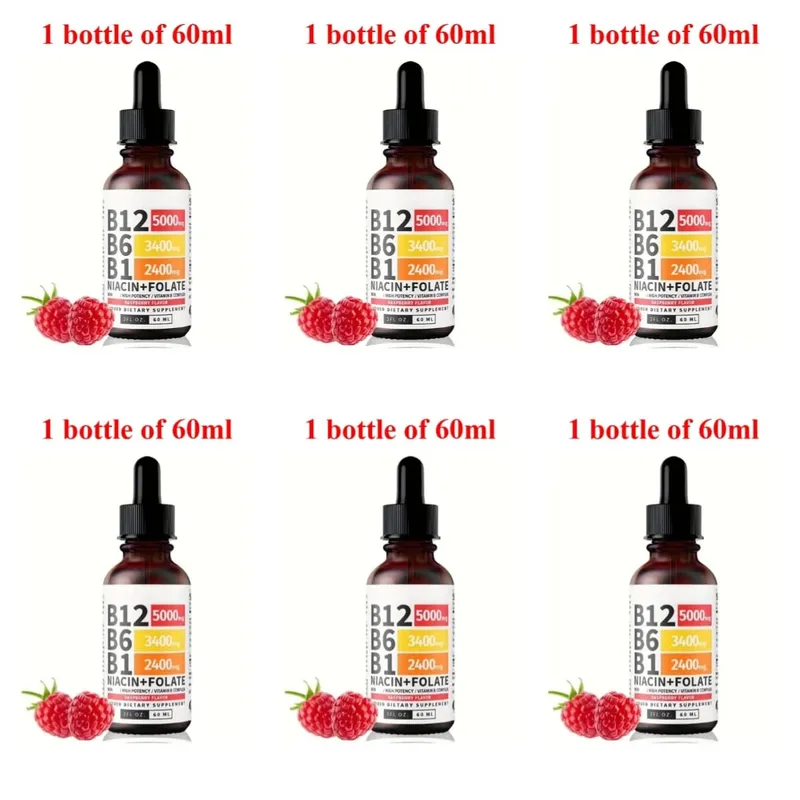 5-in-1 Vitamin B Complex Liquid Drops B12 B6 B1 Niacin Folate Support Normal Energy Metabolism Immune System Health