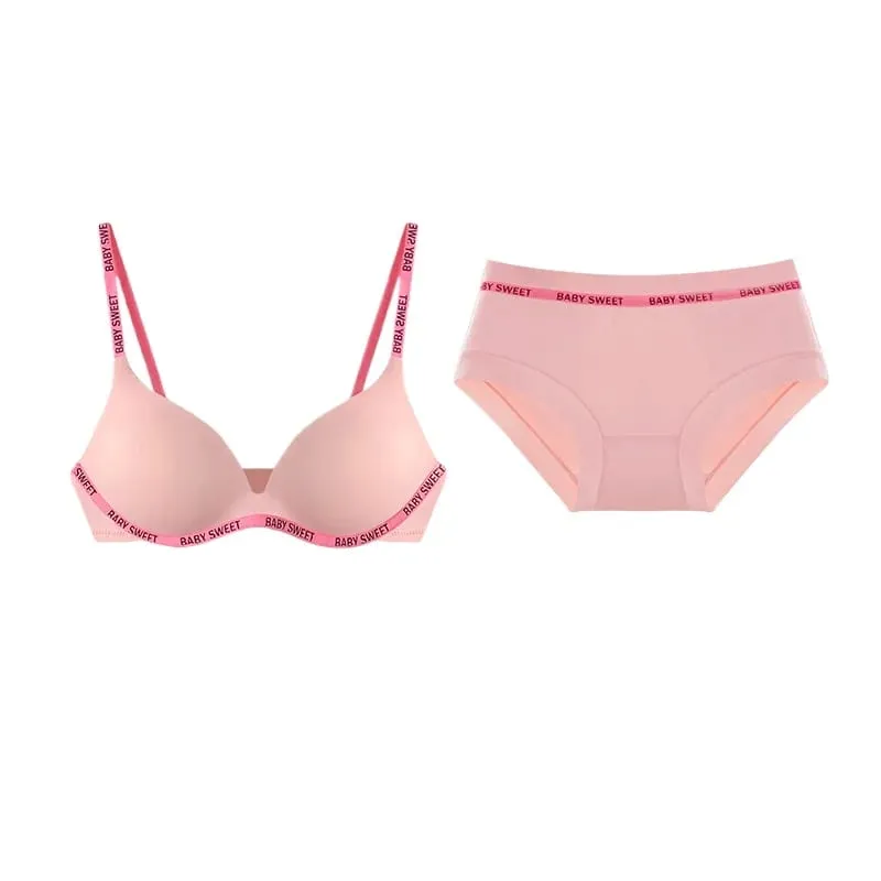 Seamless Bralette Set for Teens Wireless Comfort Push Up Padding Lightly Lined Pure Color Bra Panty Young Women Lingerie MOYISU