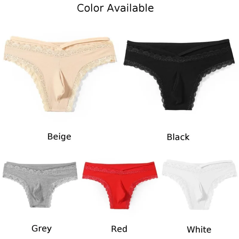 Homens rendas rrim sissy gay sem costura cuecas cueca meados de cintura bulge bolsa lingerie sólida masculina renda borda lingerie — image 2