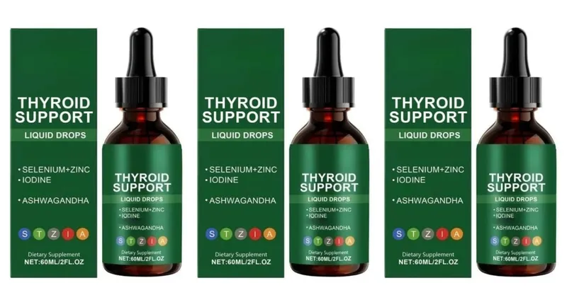 Docteat Thyroid Support Liquid Drops Selenium Zinc Iodine L-Tyrosine Ashwagandha 60ml 30 Servings For Men & Women Daily