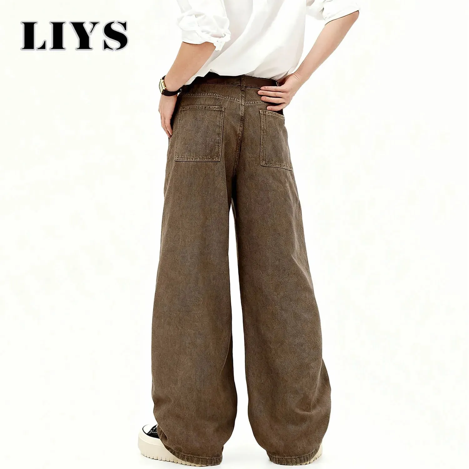 American Men's Retro Brown Ultra Baggy Wide Leg Jeans Street Casual Embroidery Oversized Men's Clothes Unisex Denim Pants