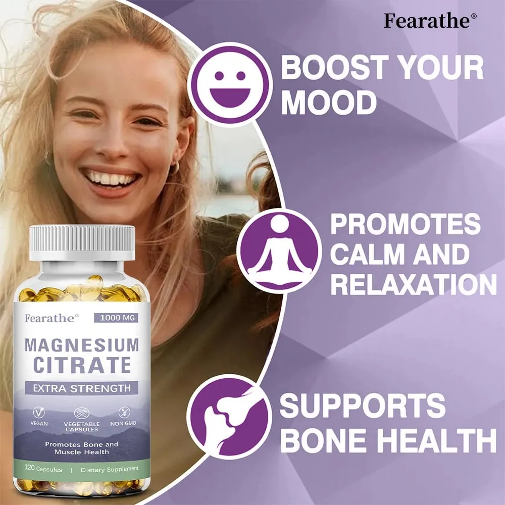 Magnesium Citrate Capsules - Dietary Supplement for Muscle Nerve Bone and Heart Support - Gluten Free Non-GMO - 120 Capsules