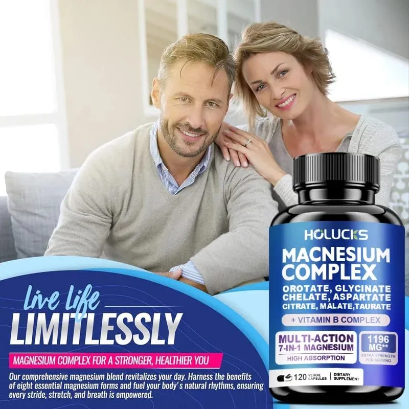 Magnesium Complex 1000mg Supplement with Vitamins C E B1 B2 B6 B12 Chelated Magnesium Glycinate Malate Taurate &Citrate