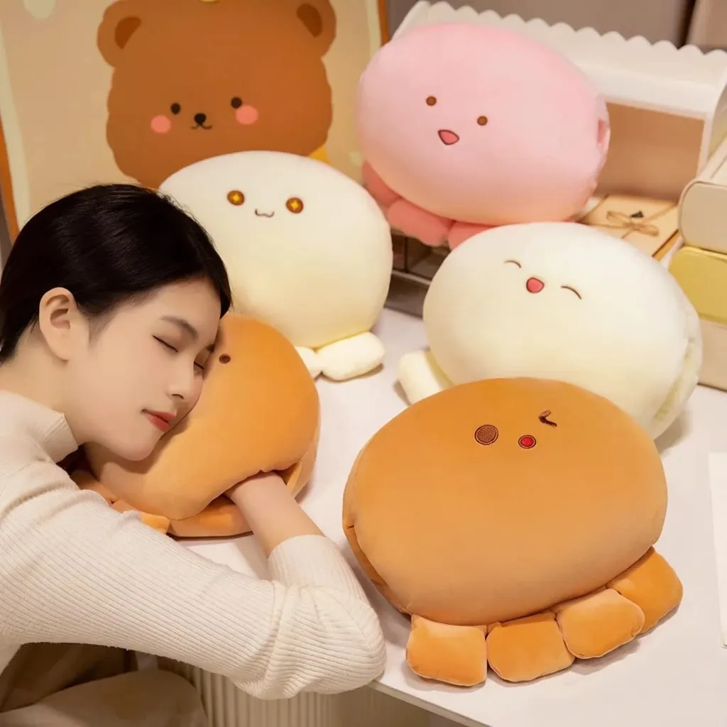 35cm Soft Octopus Plush Pillow Stuffed Ball Shape Aquatic Animal Warm Hands with Holes Warmer Cute Face Plushie Back Support