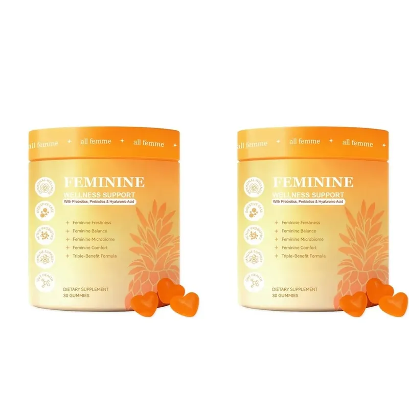 All Femme Chewable Feminine Wellness Support Gummies with Probiotics Prebiotics Hyaluronic Acid Vitamin B6 and Zinc 30 Gummies