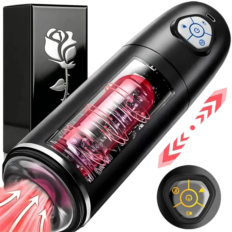 New Automatic 4 IN 1 Telescopic Rotating Licking Male Masturbator Vacuum Penis Pump Vagina Masturbation Adults Sex Toy for Men