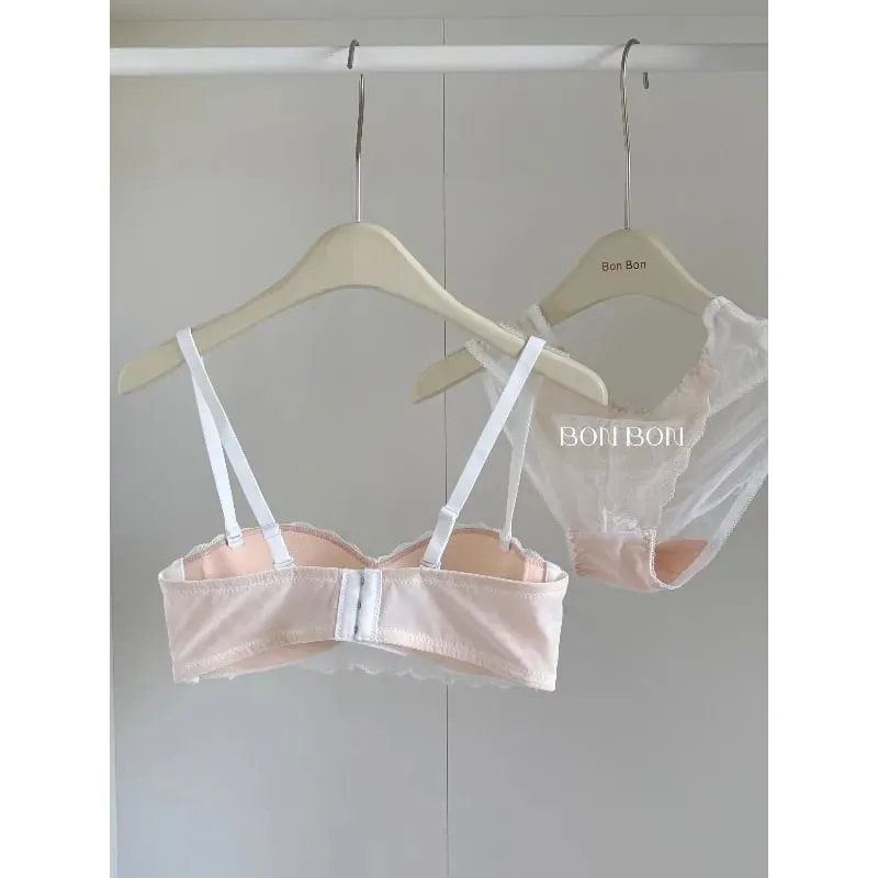 Women's French Lace Bra & Briefs Set Sexy Semi Cup Push Up Small Bust Support Enhance Comfort Lightweight Bralette Free Shipping — image 4