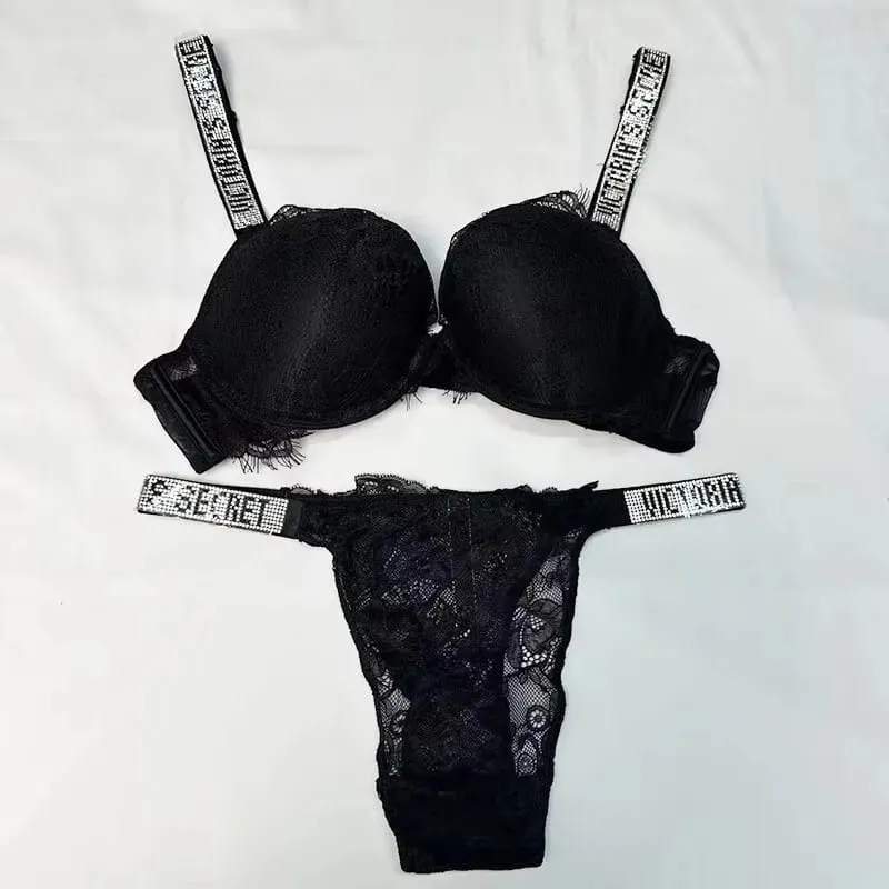 Comfortable Push Up Shapewear Adjustable Padded Gathered Lace Lingerie Set New Victoria's Secret Women's Sexy Bra and Panty Set