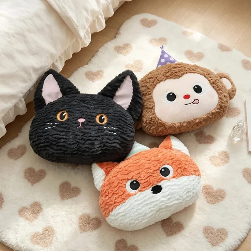 Cute Cartoon Animal Plush Pillow Soft Fluffy Pig Frog Cat Fox Sheep Kawaii Stuffed Cushion For Sofa Bedroom Home Decor Gift