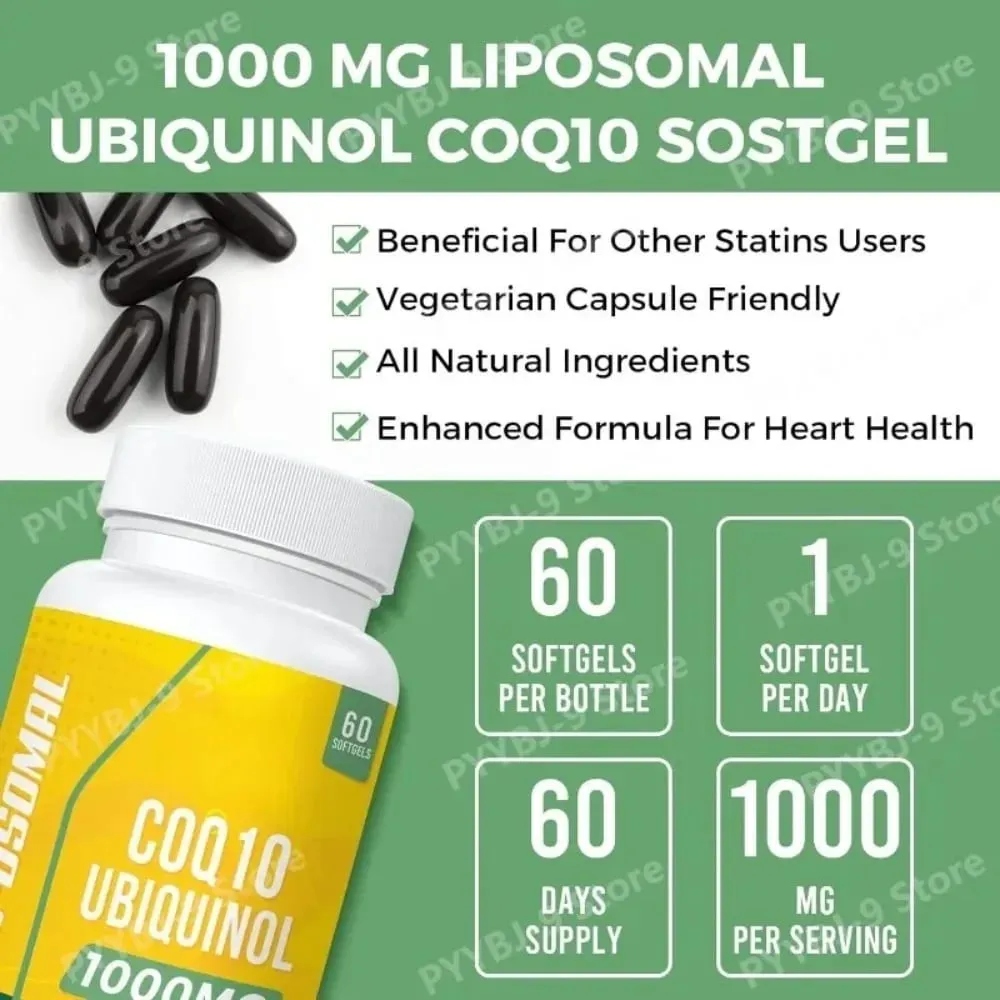 CoQ10 Ubiquinol 1000mg Vegan Softgels 60 Ct Liposomal High Absorption Coenzyme Q10 for Heart Energy Antioxidant Daily Support — image 5